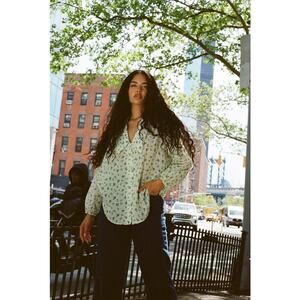 Wray White Green Nic Shirt Top Floral Print Cotton Long Sleeves Size 3XL